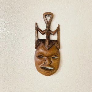 Authentic AFRICART Guro Mask with horns and Seated Divinity 10" Made in Malawi.
